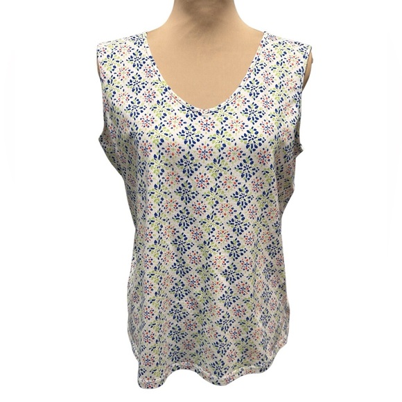 T For Talbots Womens Plus V-Neck/Back Tank Top 0X Multicolor Geometric Pattern - Picture 1 of 8